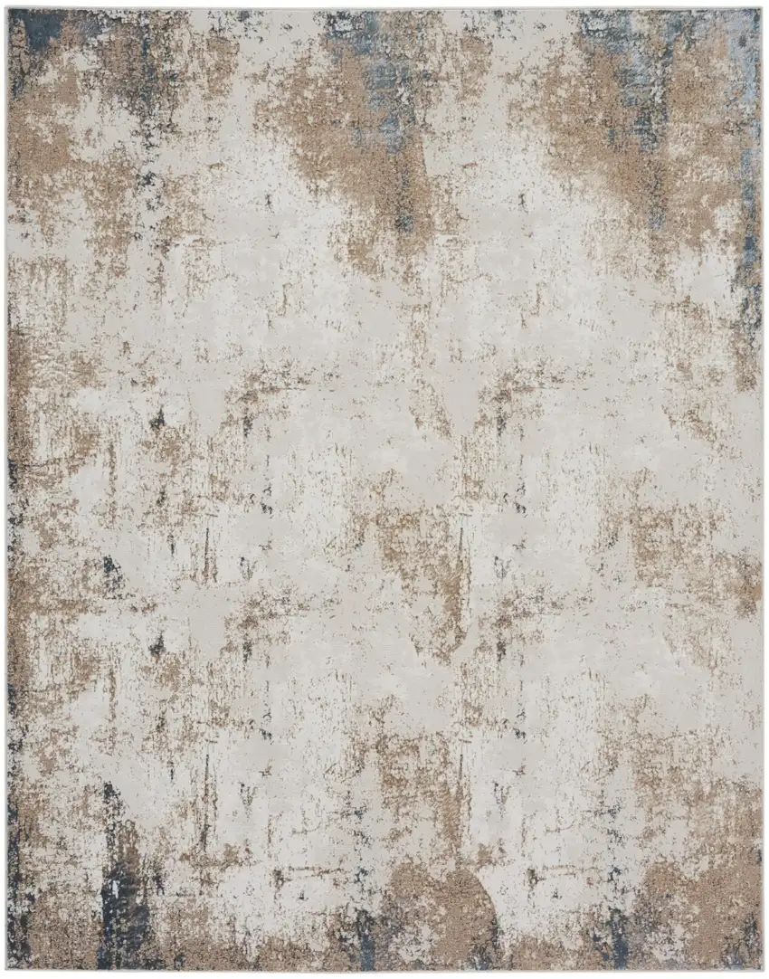 Ivory Charcoal and Taupe Abstract Distressed Non Skid Area Rug Photo 2
