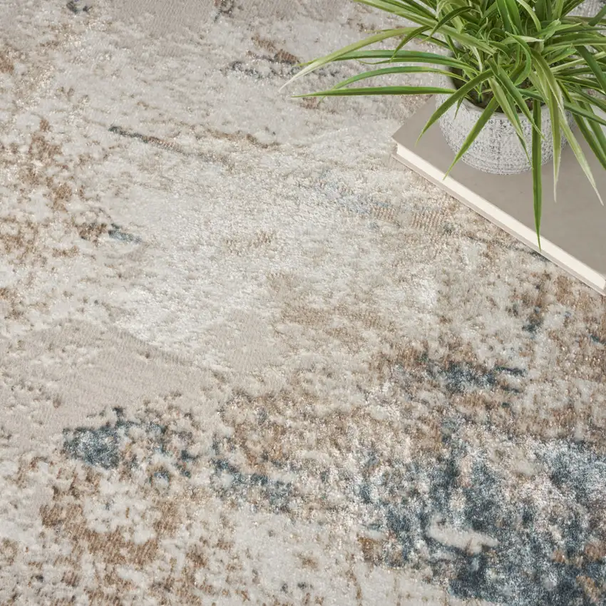 Ivory Charcoal and Taupe Abstract Distressed Non Skid Area Rug Photo 6