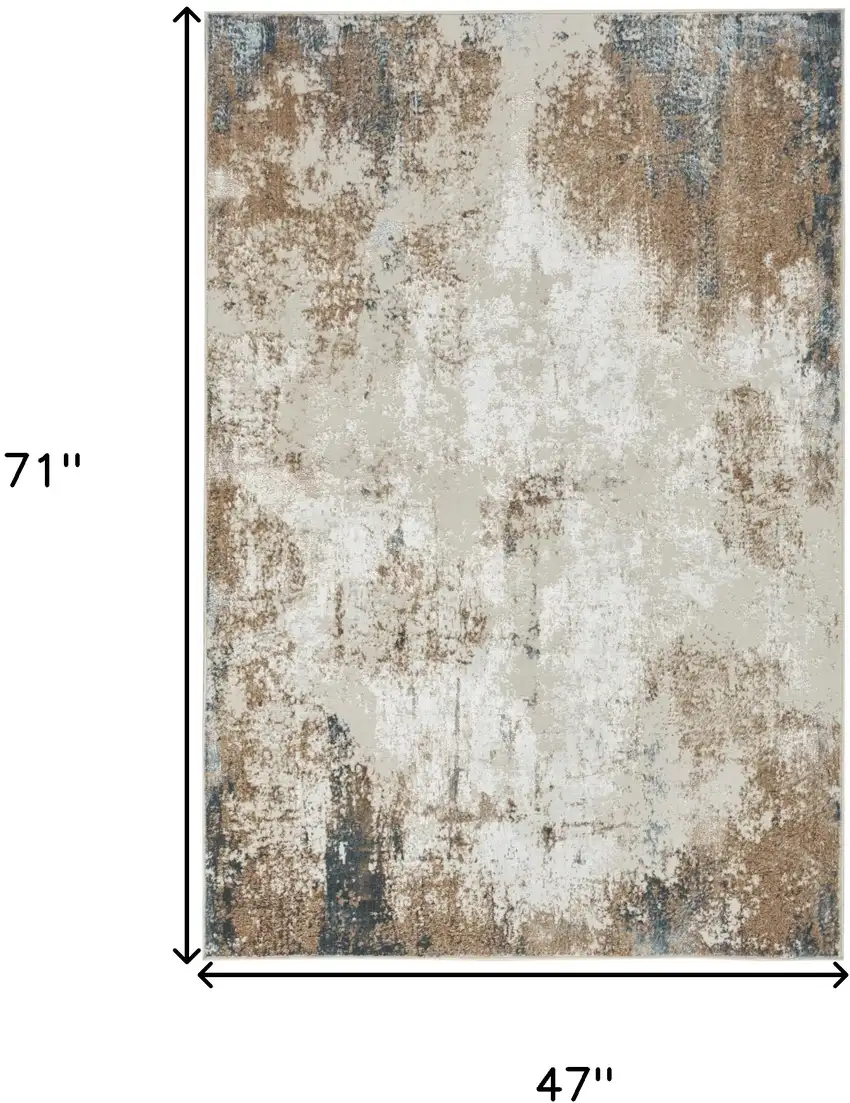 Ivory Charcoal and Taupe Abstract Distressed Non Skid Area Rug Photo 3