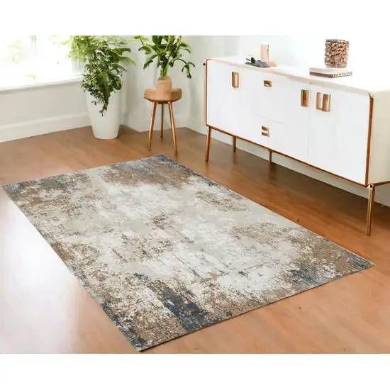 Ivory Charcoal and Taupe Abstract Distressed Non Skid Area Rug Photo 2