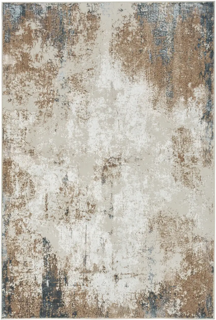 Ivory Charcoal and Taupe Abstract Distressed Non Skid Area Rug Photo 2