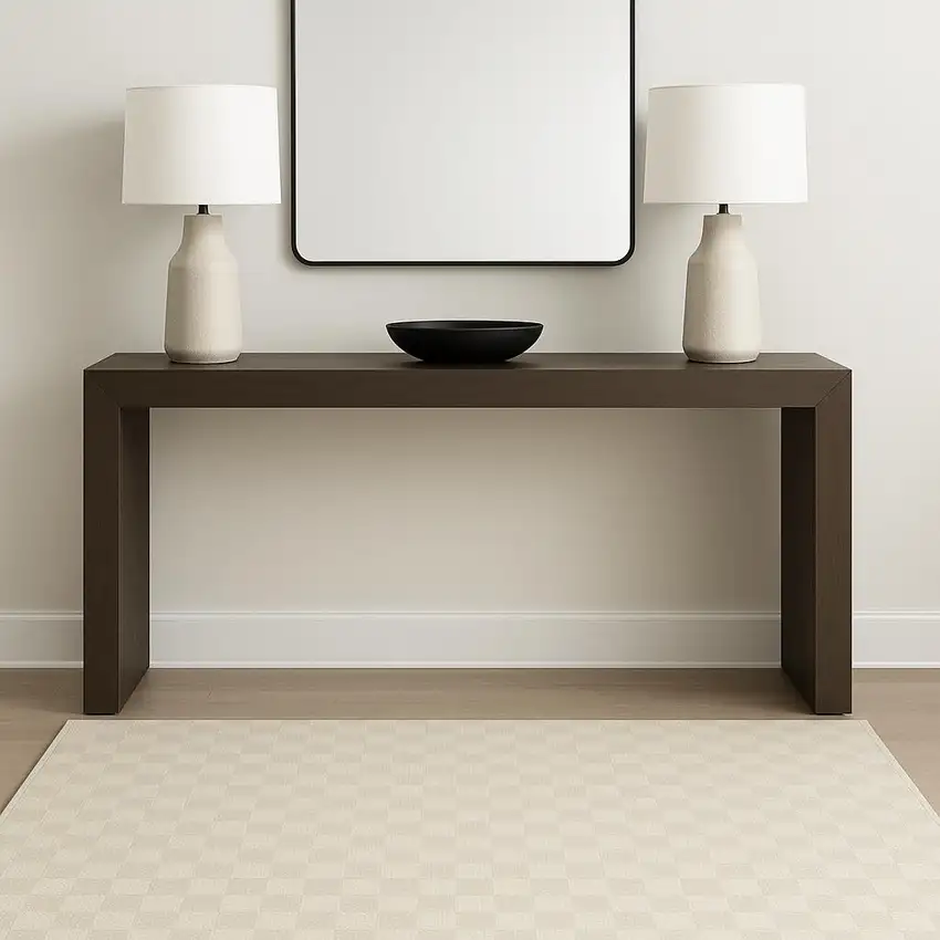 Ivory Checkered Area Rug Photo 1