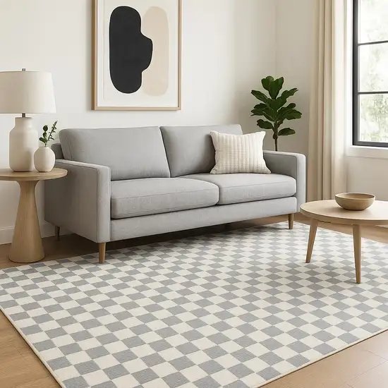 Ivory Checkered Area Rug Photo 1