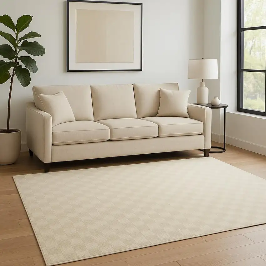 Ivory Checkered Area Rug Photo 1