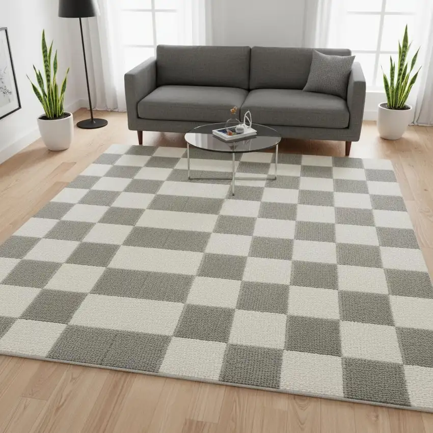 Ivory Checkered Area Rug Photo 1