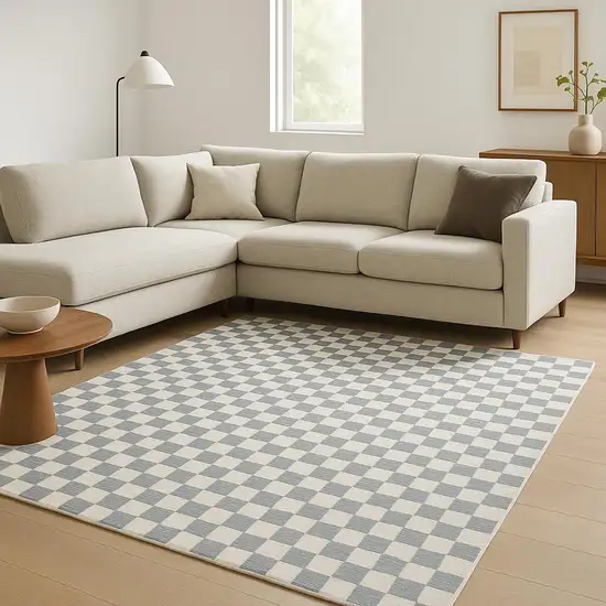 Ivory Checkered Area Rug Photo 1