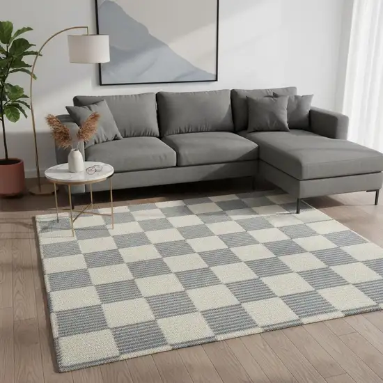 Ivory Checkered Area Rug Photo 1