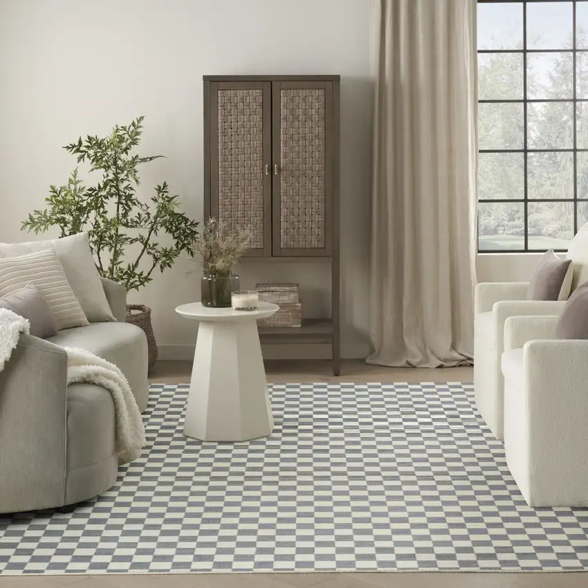 Ivory Checkered Area Rug Photo 6