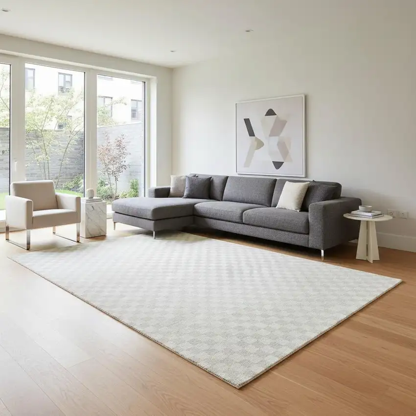 Ivory Checkered Area Rug Photo 1