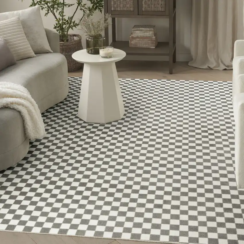 Ivory Checkered Area Rug Photo 5