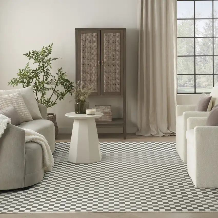 Ivory Checkered Area Rug Photo 6