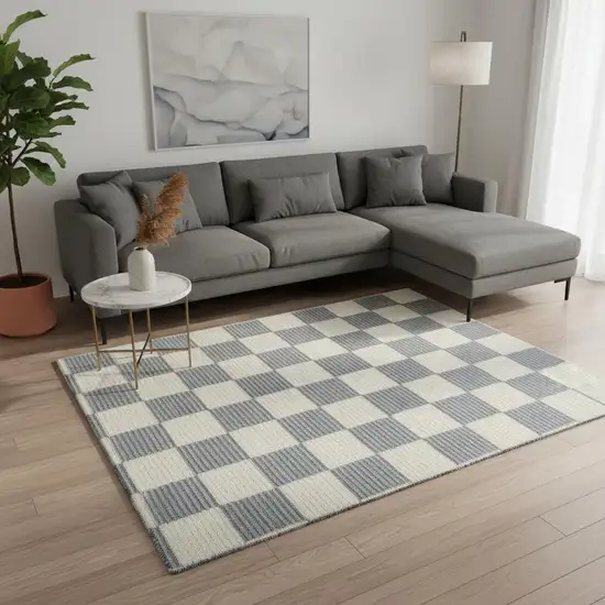 Ivory Checkered Area Rug Photo 1