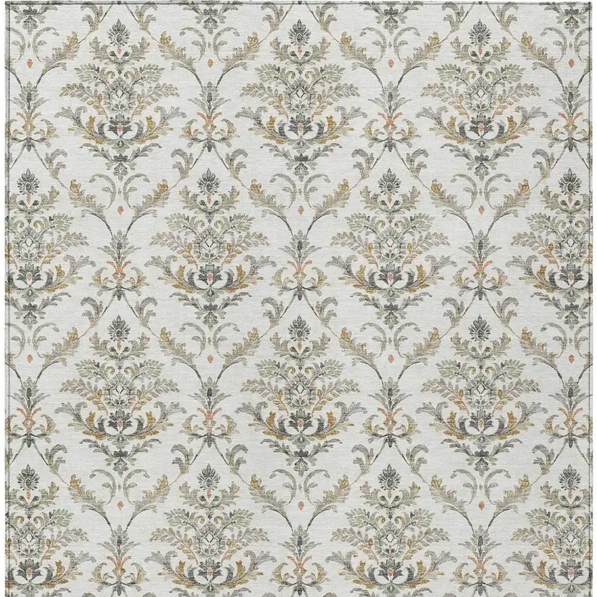 Ivory Copper And Gray Damask Washable Indoor Outdoor Area Rug Photo 4