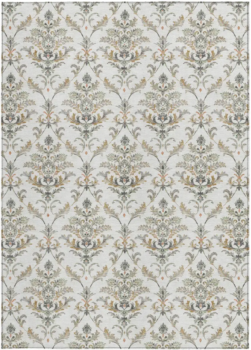 Ivory Copper And Gray Damask Washable Indoor Outdoor Area Rug Photo 5