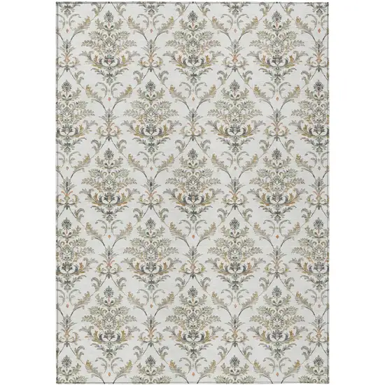 Ivory Copper And Gray Damask Washable Indoor Outdoor Area Rug Photo 2