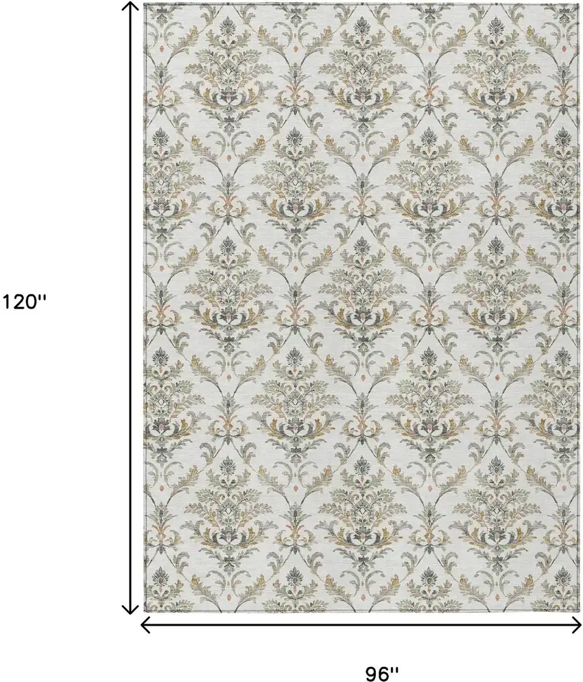 Ivory Copper And Gray Damask Washable Indoor Outdoor Area Rug Photo 3