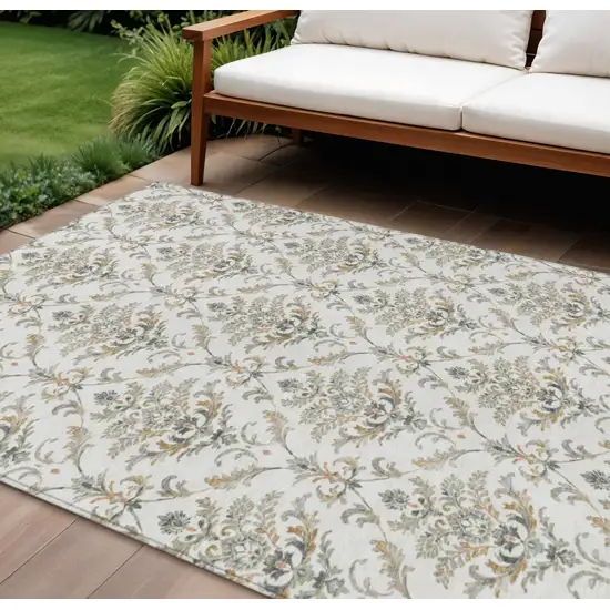 Ivory Copper And Gray Damask Washable Indoor Outdoor Area Rug Photo 1