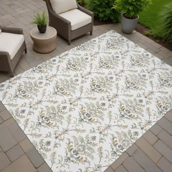 Ivory Copper And Gray Damask Washable Indoor Outdoor Area Rug Photo 7