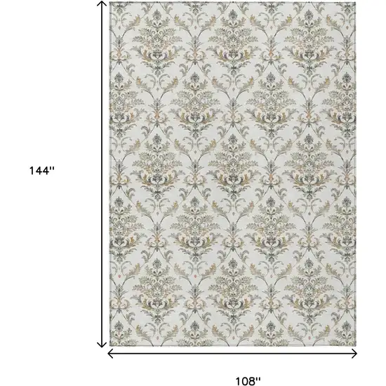 Ivory Copper And Gray Damask Washable Indoor Outdoor Area Rug Photo 3