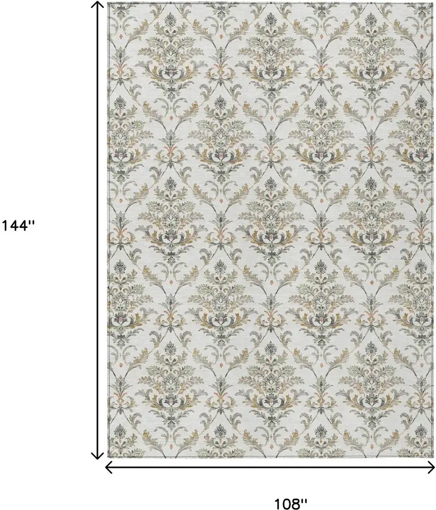 Ivory Copper And Gray Damask Washable Indoor Outdoor Area Rug Photo 3
