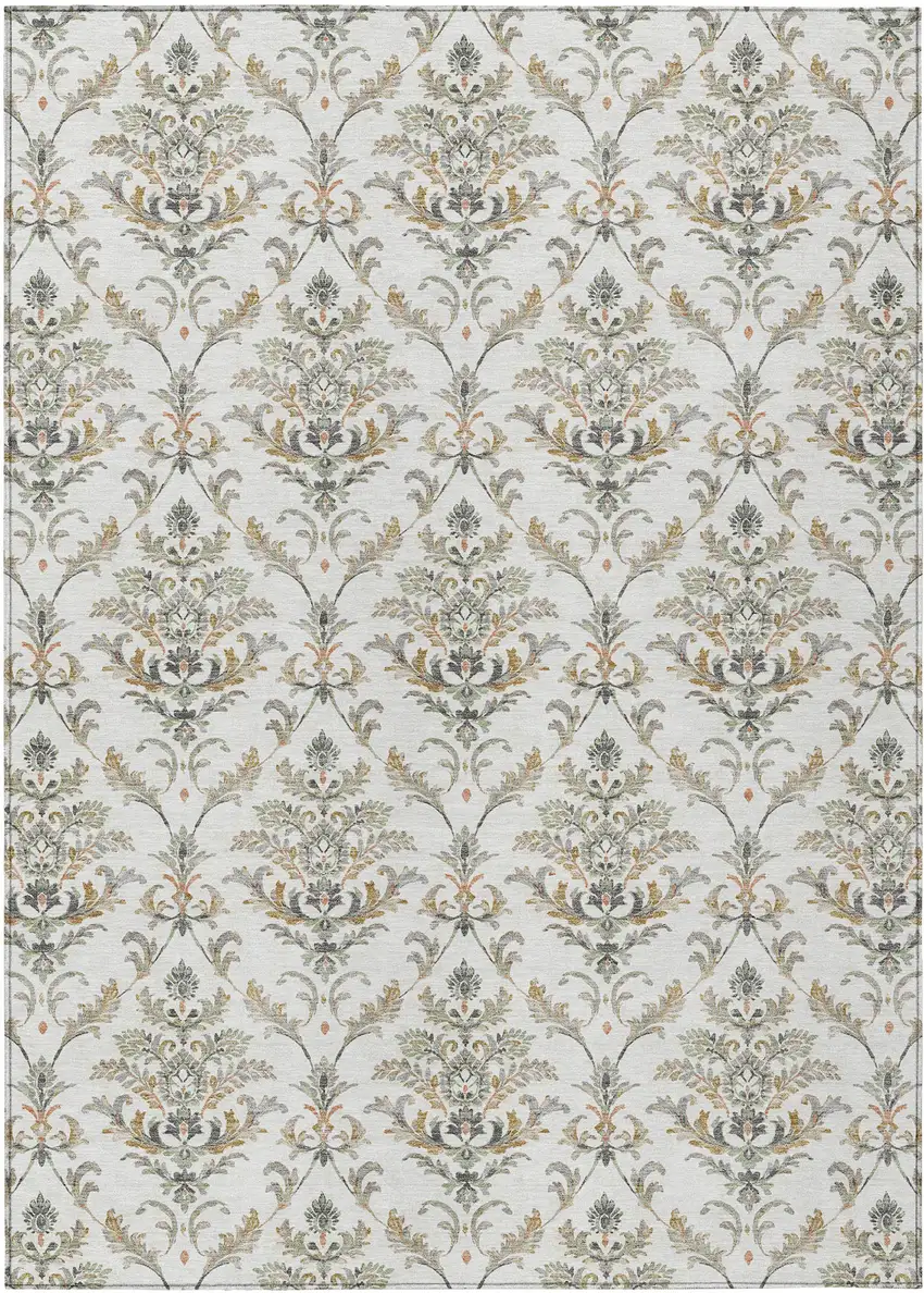Ivory Copper And Gray Damask Washable Indoor Outdoor Area Rug Photo 2