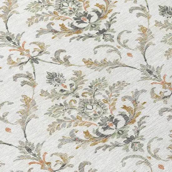Ivory Copper And Gray Damask Washable Indoor Outdoor Area Rug Photo 7