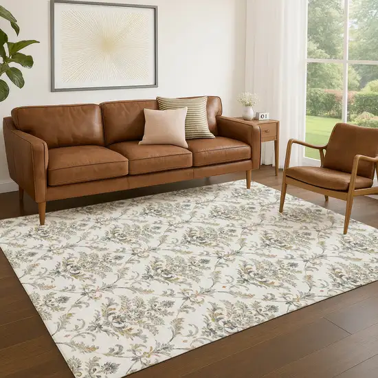 Ivory Copper And Gray Damask Washable Indoor Outdoor Area Rug Photo 9