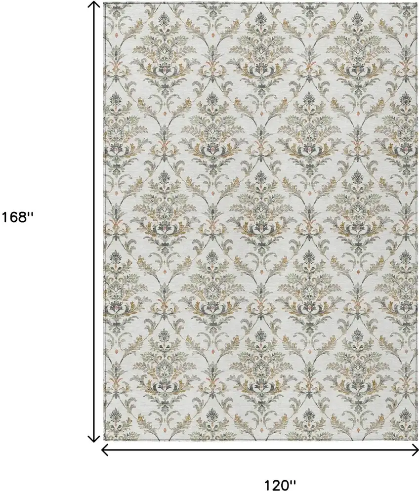Ivory Copper And Gray Damask Washable Indoor Outdoor Area Rug Photo 3