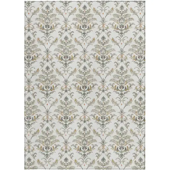 Ivory Copper And Gray Damask Washable Indoor Outdoor Area Rug Photo 5