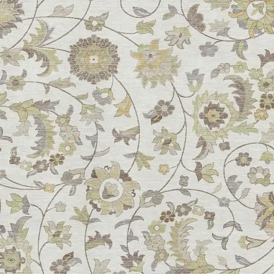 Ivory Copper And Gray Floral Washable Area Rug With UV Protection Photo 3