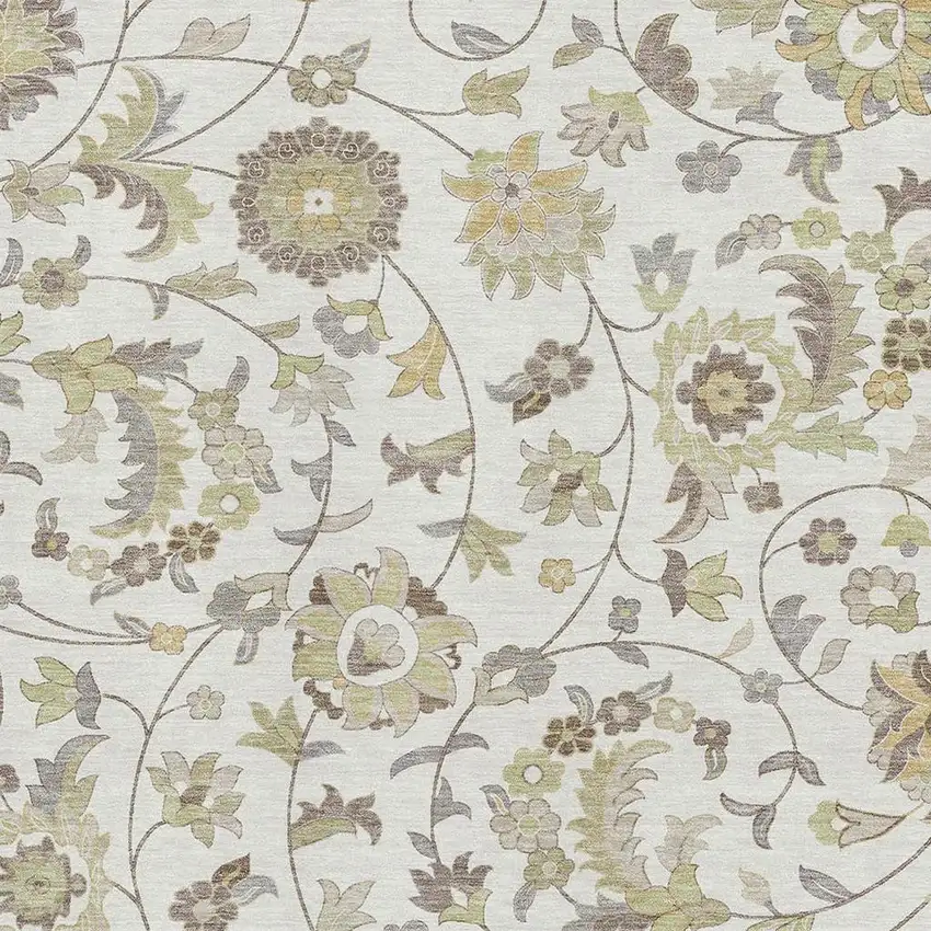 Ivory Copper And Gray Floral Washable Area Rug With UV Protection Photo 3