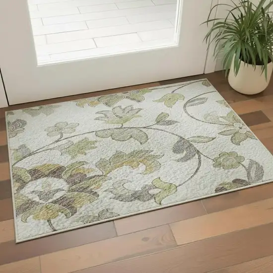 Ivory Copper And Gray Floral Washable Area Rug With UV Protection Photo 2