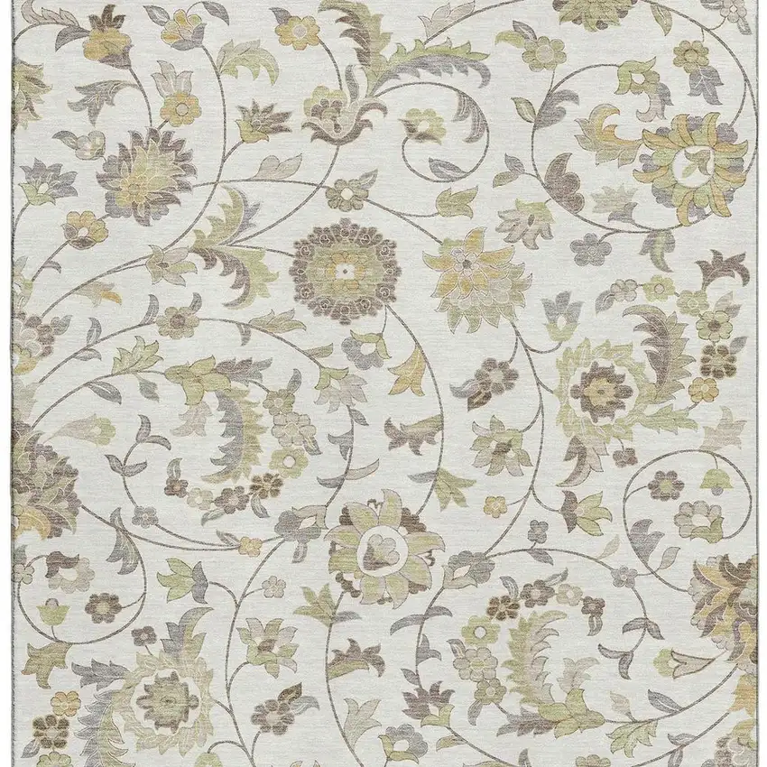 Ivory Copper And Gray Floral Washable Area Rug With UV Protection Photo 4