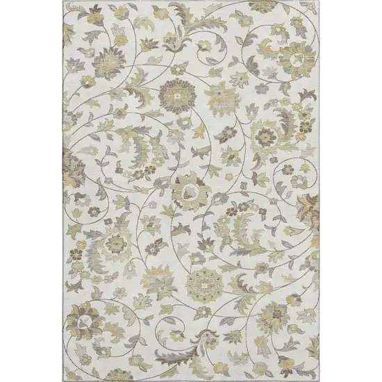 Ivory Copper And Gray Floral Washable Area Rug With UV Protection Photo 6
