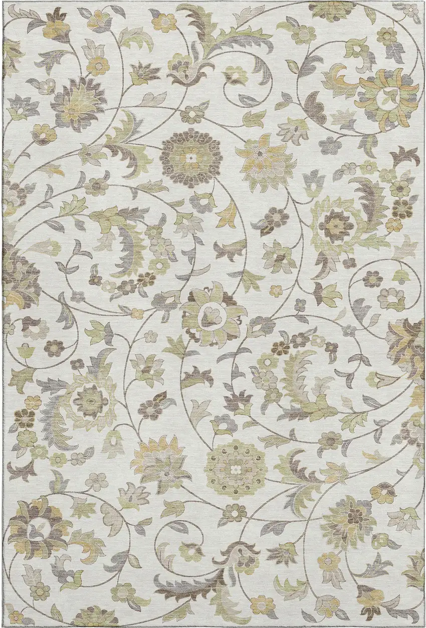 Ivory Copper And Gray Floral Washable Area Rug With UV Protection Photo 6