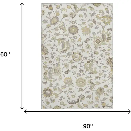 Ivory Copper And Gray Floral Washable Area Rug With UV Protection Photo 5