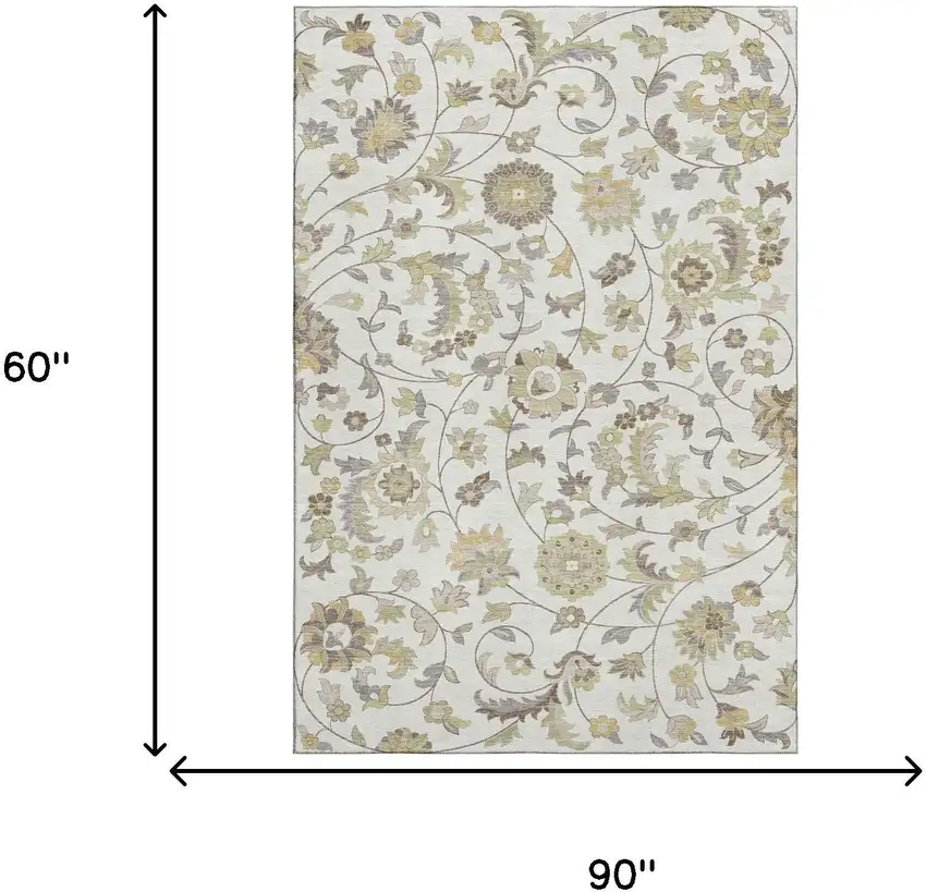 Ivory Copper And Gray Floral Washable Area Rug With UV Protection Photo 5