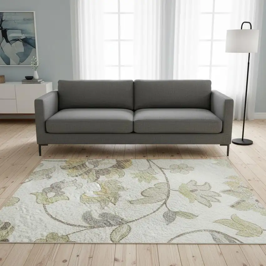 Ivory Copper And Gray Floral Washable Area Rug With UV Protection Photo 2