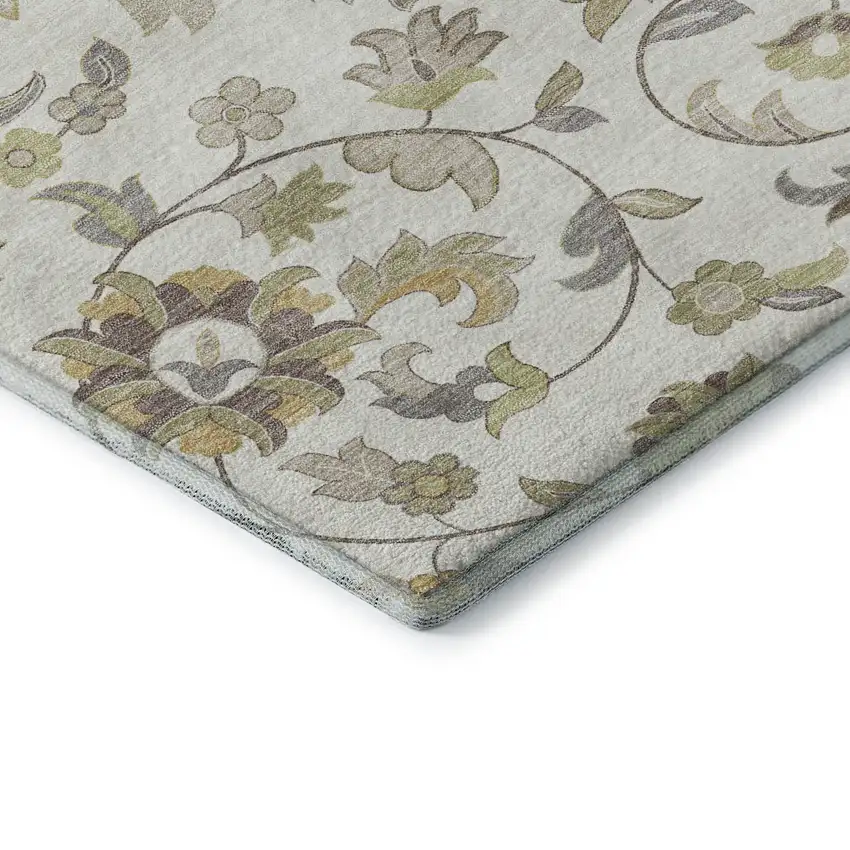 Ivory Copper And Gray Floral Washable Area Rug With UV Protection Photo 7