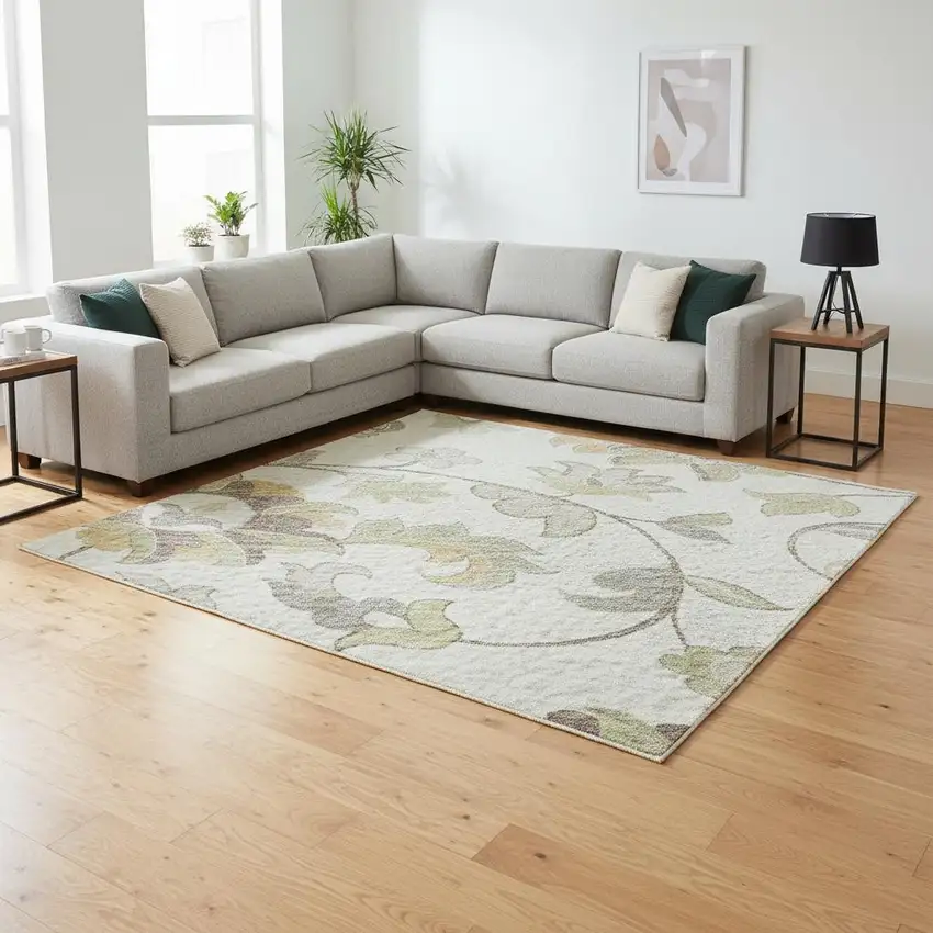 Ivory Copper And Gray Floral Washable Area Rug With UV Protection Photo 2