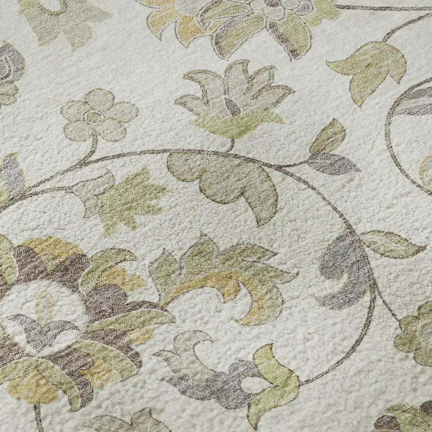 Ivory Copper And Gray Floral Washable Area Rug With UV Protection Photo 1
