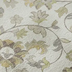 Photo of Ivory Copper And Gray Floral Washable Area Rug With UV Protection
