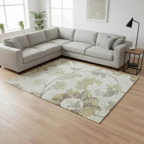 Ivory Copper And Gray Floral Washable Area Rug With UV Protection Photo 2