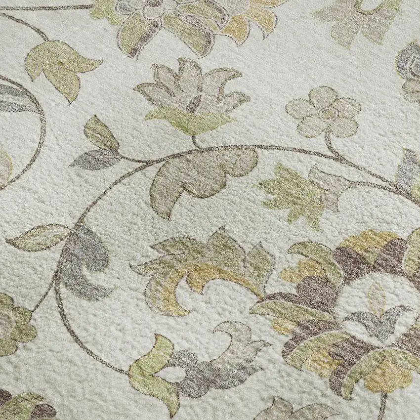 Ivory Copper And Gray Floral Washable Area Rug With UV Protection Photo 2