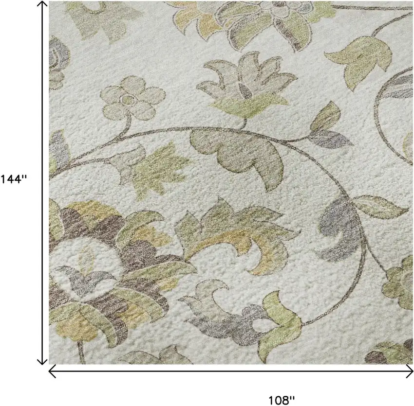 Ivory Copper And Gray Floral Washable Area Rug With UV Protection Photo 9