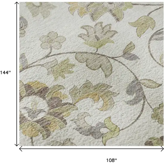 Ivory Copper And Gray Floral Washable Area Rug With UV Protection Photo 9