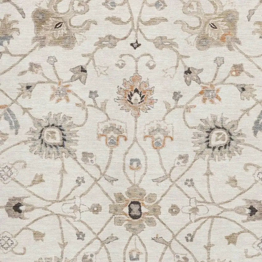 Ivory Copper And Gray Floral Washable Area Rug With UV Protection Photo 3