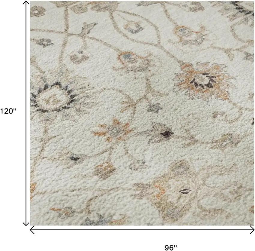 Ivory Copper And Gray Floral Washable Area Rug With UV Protection Photo 9