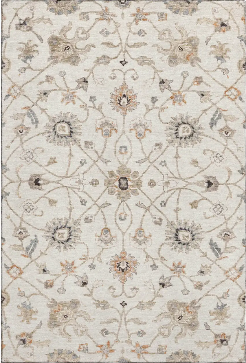 Ivory Copper And Gray Floral Washable Area Rug With UV Protection Photo 5