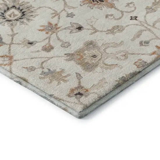 Ivory Copper And Gray Floral Washable Area Rug With UV Protection Photo 8
